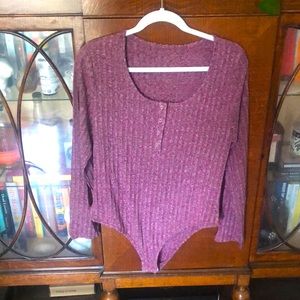 Purple ribbed long sleeve bodysuit